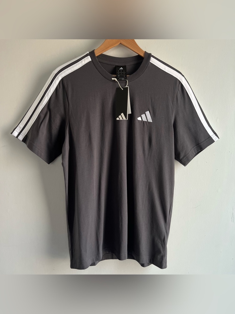 adidas Essentials 3-Stripes Men's Size S Small T-Shirt Dark Gray NWT